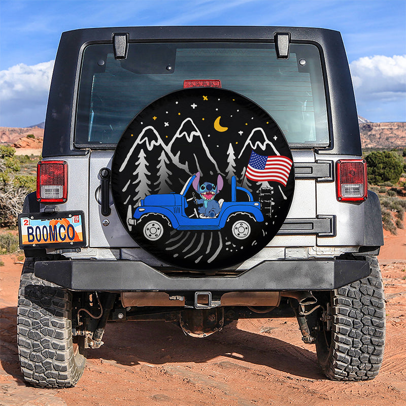 Stitch American Flag Ride Jeep Starry Night Blue Car Spare Tire Covers Gift For Campers Nearkii