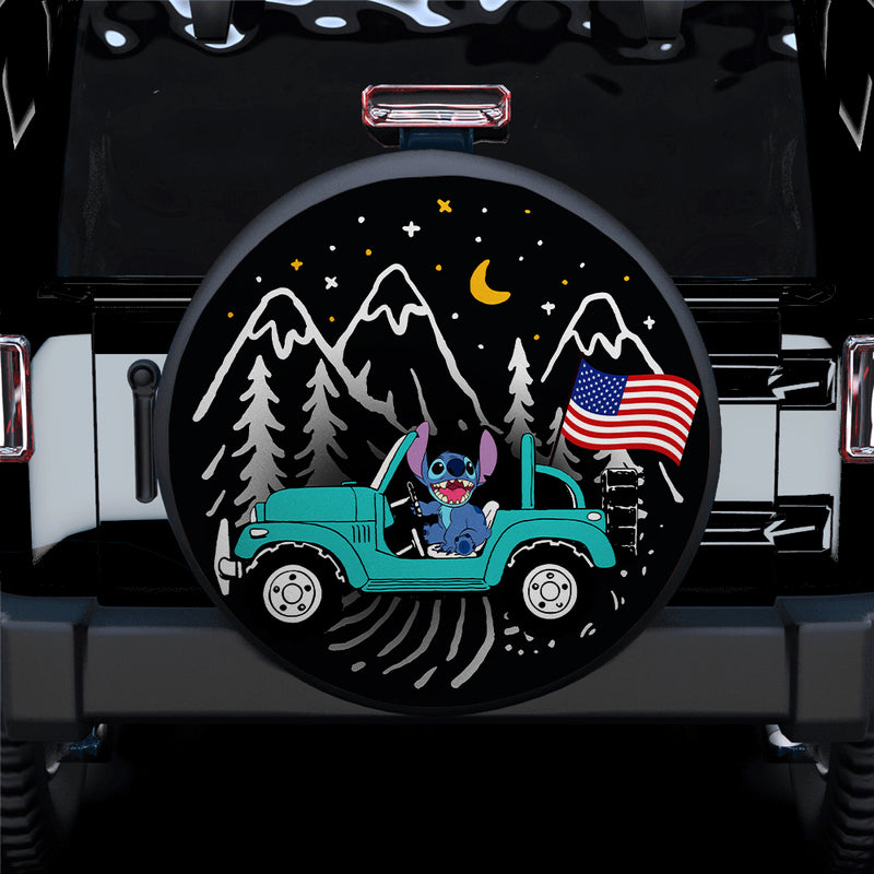 Stitch American Flag Ride Jeep Starry Night Blue Sea Car Spare Tire Covers Gift For Campers Nearkii
