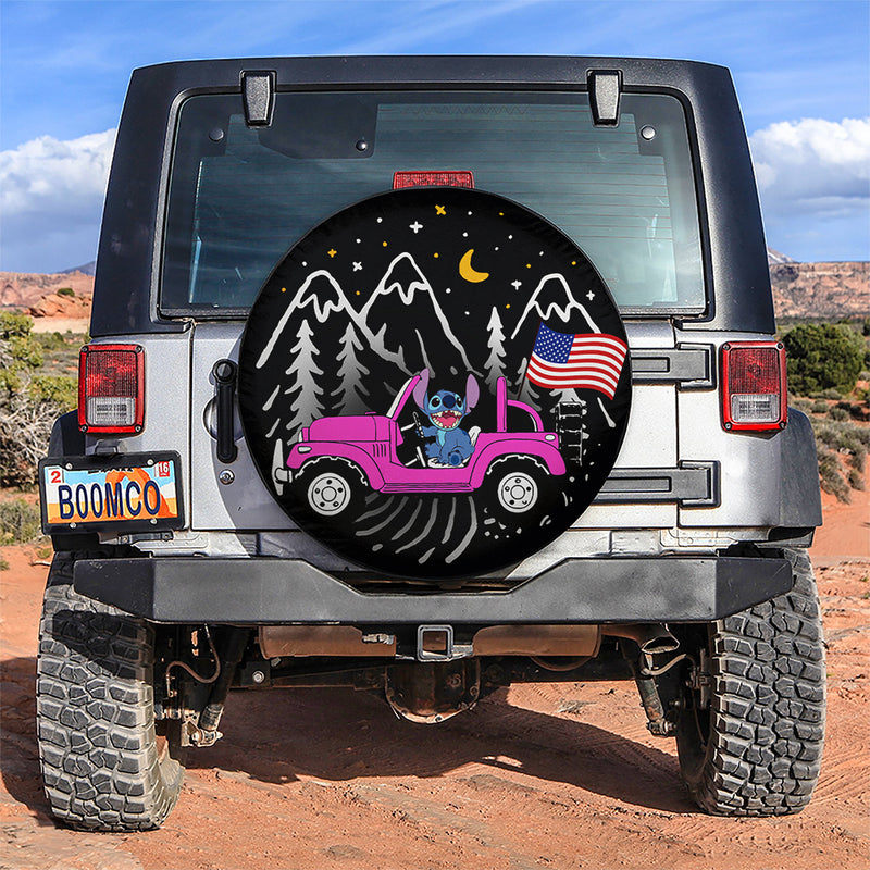 Stitch American Flag Ride Jeep Starry Night Pink Car Spare Tire Covers Gift For Campers Nearkii