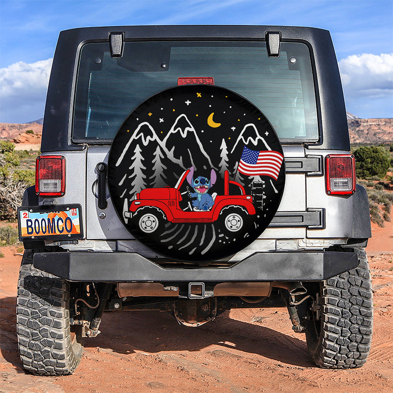 Stitch American Flag Ride Jeep Starry Night Red Car Spare Tire Covers Gift For Campers Nearkii