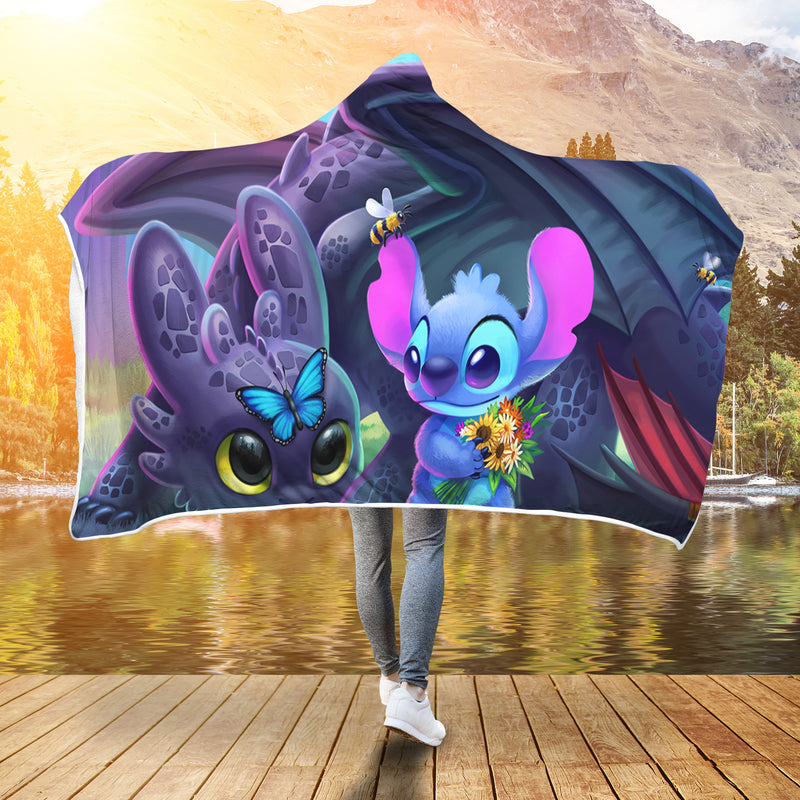 Stitch And Toothless Economy Hooded Blanket Nearkii