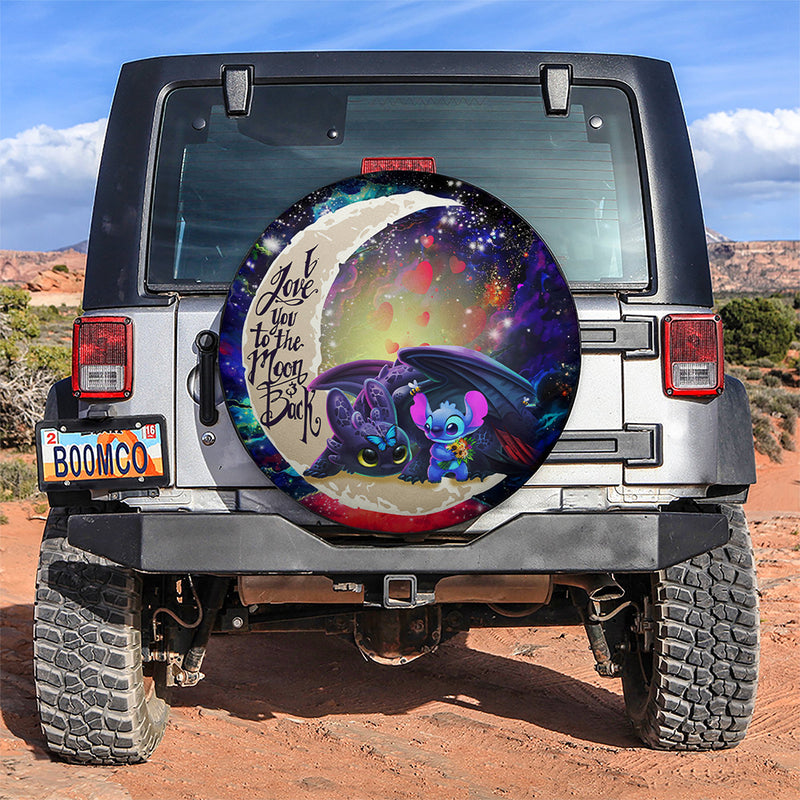 Stitch And Toothless Love You To The Moon Galaxy Car Spare Tire Covers Gift For Campers Nearkii