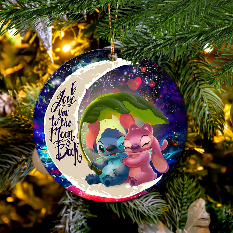 Stitch Angel Love You To The Moon Galaxy Mica Circle Ornament Perfect Gift For Holiday Nearkii