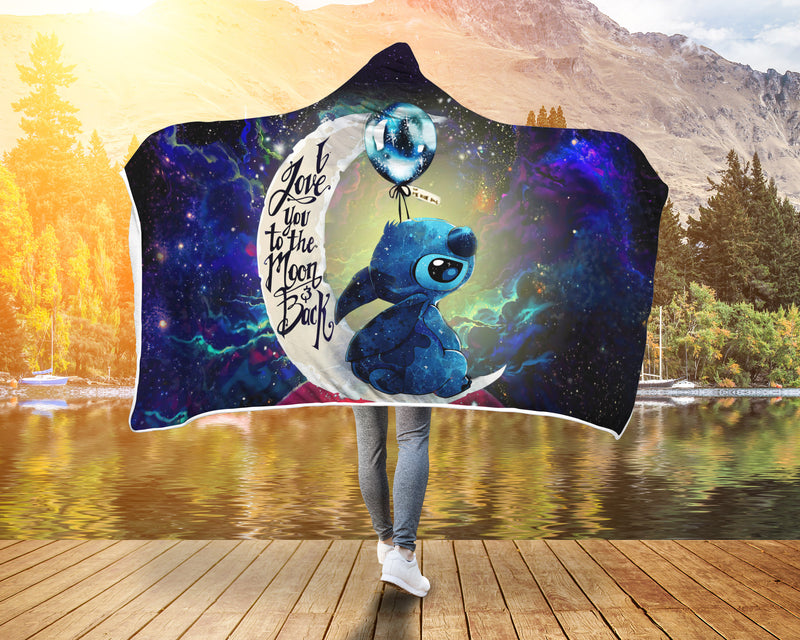 Stitch Love You To The Moon Galaxy Economy Hooded Blanket Nearkii