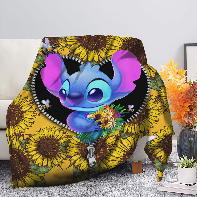 Stitch Sunflower Zipper Premium Blanket Nearkii