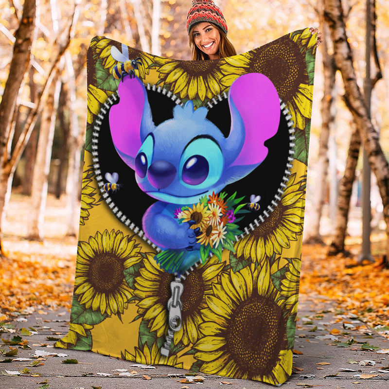 Stitch Sunflower Zipper Premium Blanket Nearkii