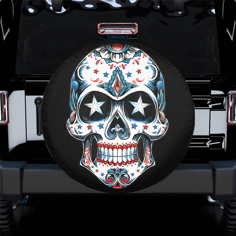 Sugar Skull USA American Flag Spare Tire Cover Gift For Campers Nearkii
