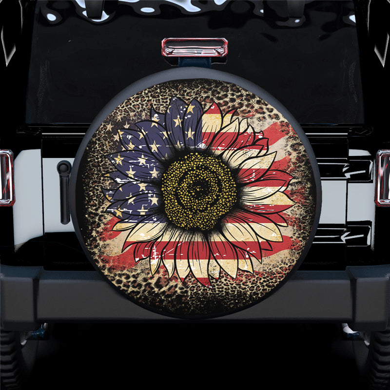 Sunflower America Flag Jeep Car Spare Tire Cover Gift For Campers Nearkii