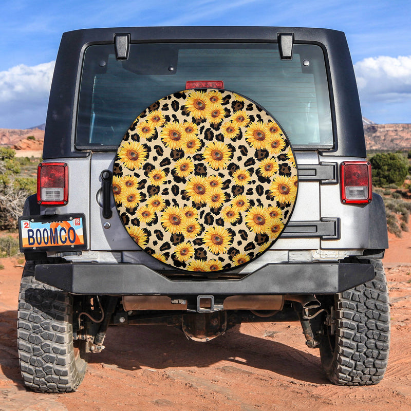Sunflower Leopard Skin Spare Tire Covers Gift For Campers Nearkii