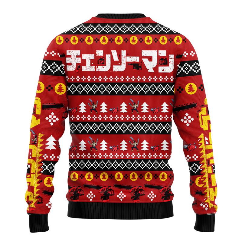 Red Chainsaw Man Denji Ugly Christmas Sweater Anime Xmas Gift Nearkii