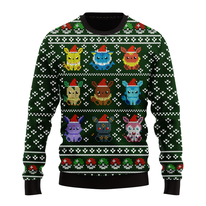 Pokemon Eevee Evolution Ugly Christmas Sweater Anime Xmas Gift Nearkii