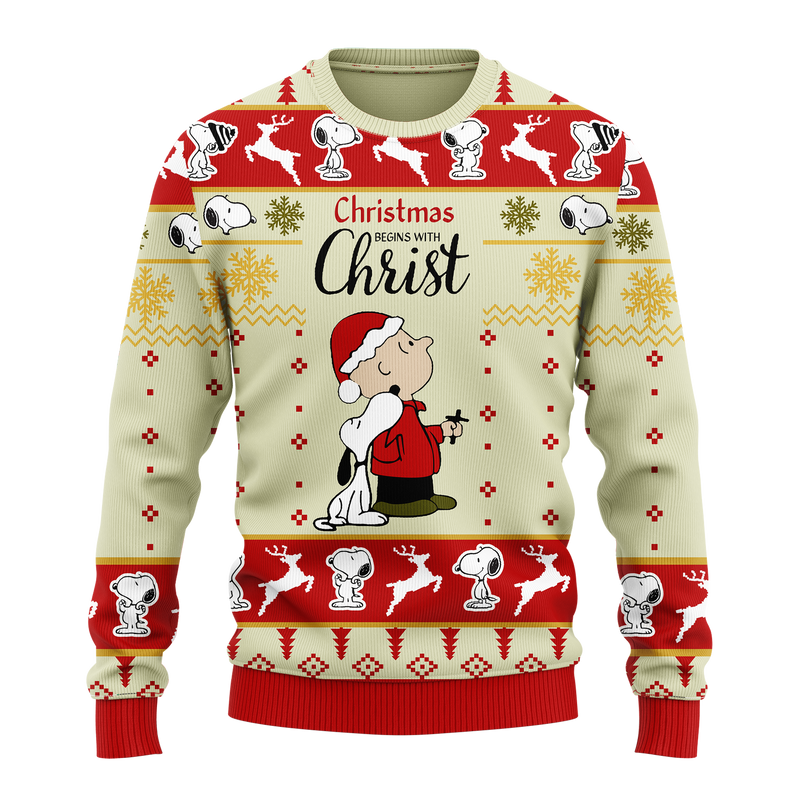 Christmas Begin With Christ Snoopy Ugly Christmas Sweater Xmas Gift Nearkii