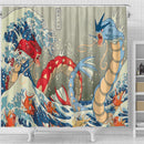 Red Vs Blue Gyarados The Great Wave Japan Shower Curtain