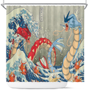 Red Vs Blue Gyarados The Great Wave Japan Shower Curtain