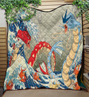 Red Vs Blue Gyarados The Great Wave Japan Quilt Blanket