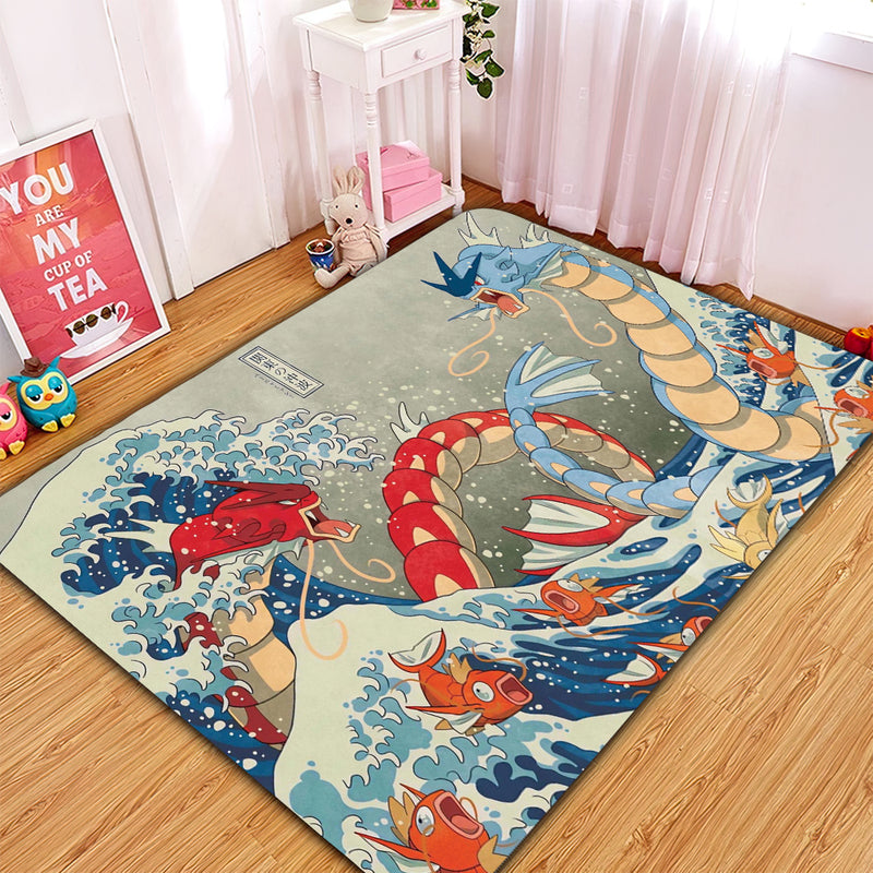 Red Vs Blue Gyarados Pokemon The Great Wave Japan Carpet Rug Home Room Decor