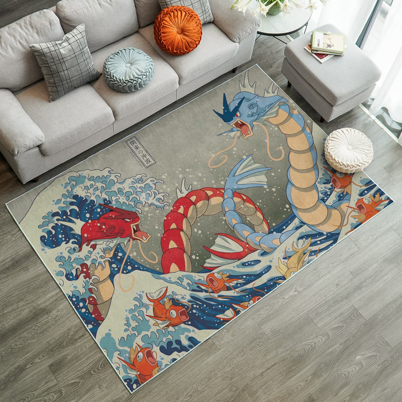 Red Vs Blue Gyarados Pokemon The Great Wave Japan Carpet Rug Home Room Decor