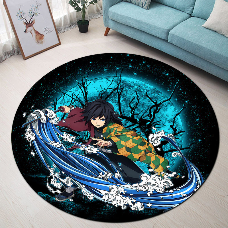 Tomioka Giyuu Moonlight Round Carpet Rug Bedroom Livingroom Home Decor Nearkii