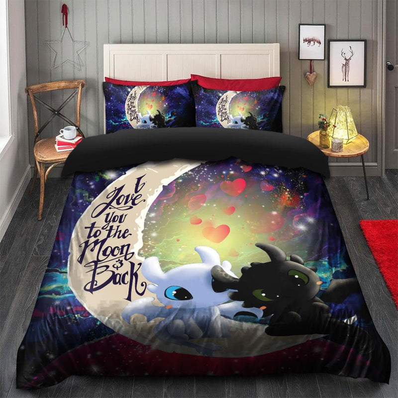 Toothless Light Fury Night Fury Love You To The Moon Galaxy Bedding Set Duvet Cover And 2 Pillowcases Nearkii