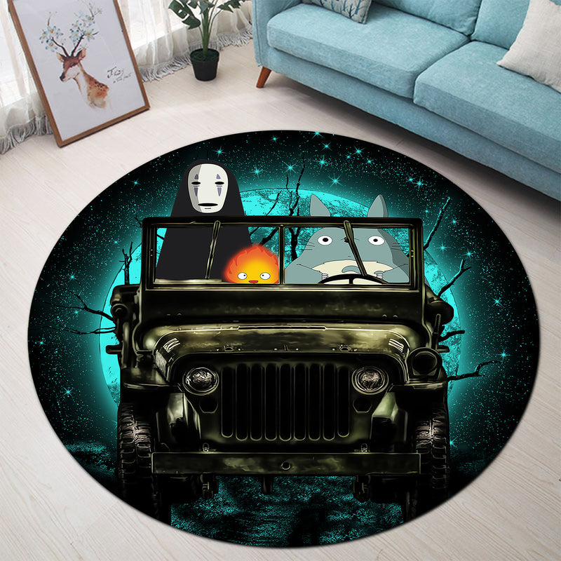 Totoro No Face Ghibli Ride Jeep Moonlight Halloween Round Carpet Rug Bedroom Livingroom Home Decor Nearkii