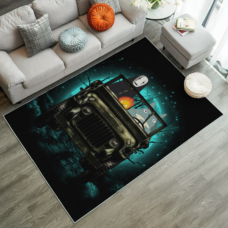 Totoro No Face Ghibli Ride Jeep Funny Anime Moonlight Rug Carpet Rug Home Room Decor Nearkii