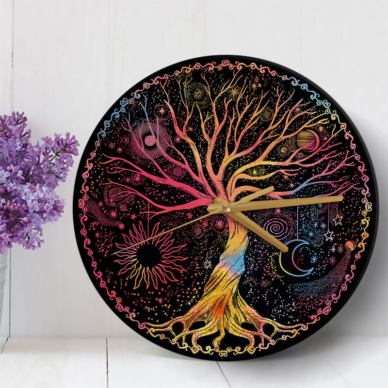 Trippy Psychedelic Tree Of Life Sun Moon Wood Wall Clock Nearkii