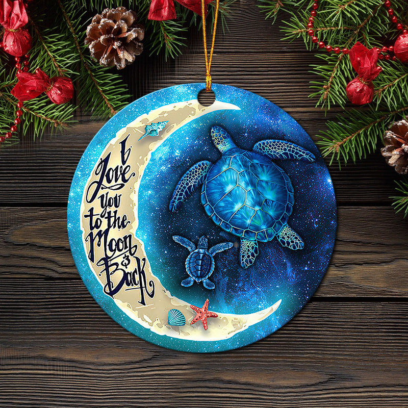 Turtle Love You To The Moon Mica Circle Ornament Perfect Gift For Holi