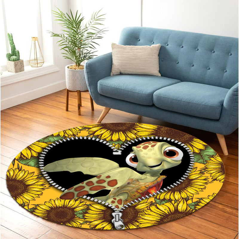 Turtle Sunflower Zipper Round Carpet Rug Bedroom Livingroom Home Decor Nearkii