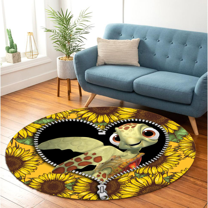 Round Rug Turle Turtle Sunflower Zipper Round Rug