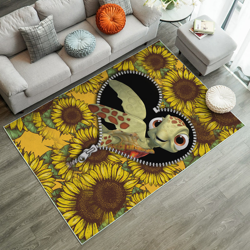 Turtle Sunflower Zipper Rug Carpet Rug Home Room Decor Nearkii