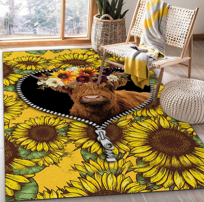 Yak Animal Sunflower Zipper Rug Carpet Rug Home Room Decor Nearkii
