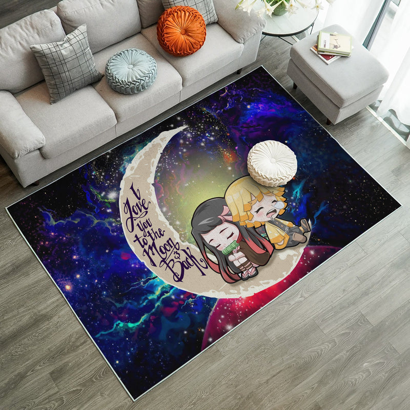 Zenitsu And Nezuko Chibi Demon Slayer Love You To The Moon Galaxy Carpet Rug Home Room Decor Nearkii