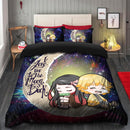 Zenitsu And Nezuko Chibi Demon Slayer Love You To The Moon Galaxy Bedding Set Duvet Cover And 2 Pillowcases Nearkii
