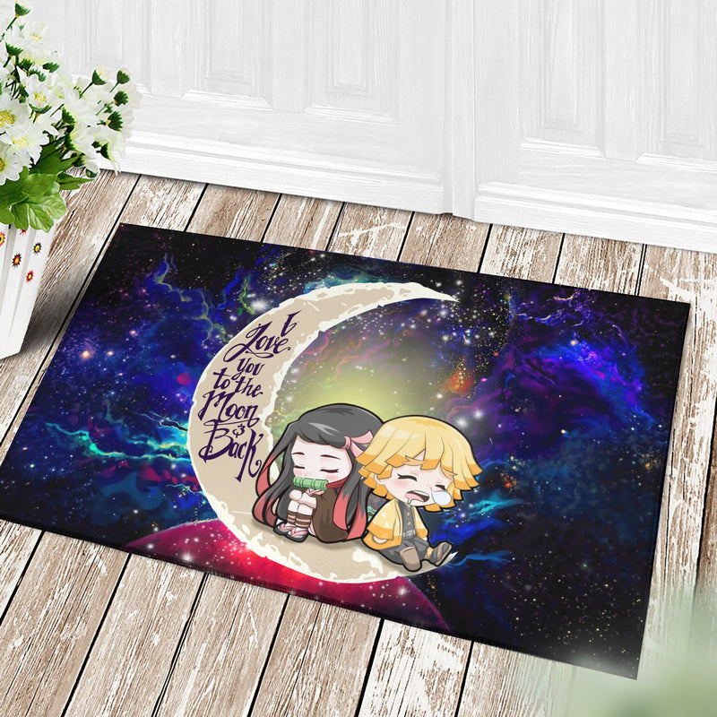 Zenitsu And Nezuko Chibi Demon Slayer Love You To The Moon Galaxy Back Doormat Home Decor Nearkii