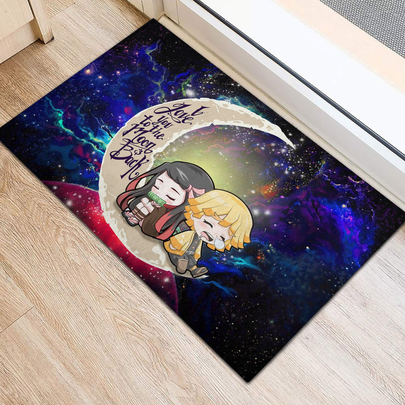 Zenitsu And Nezuko Chibi Demon Slayer Love You To The Moon Galaxy Back Doormat Home Decor Nearkii