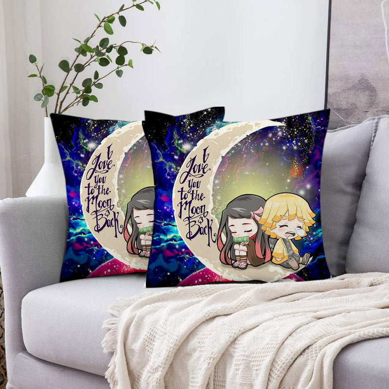 Zenitsu And Nezuko Chibi Demon Slayer Love You To The Moon Galaxy Pillowcase Room Decor Nearkii
