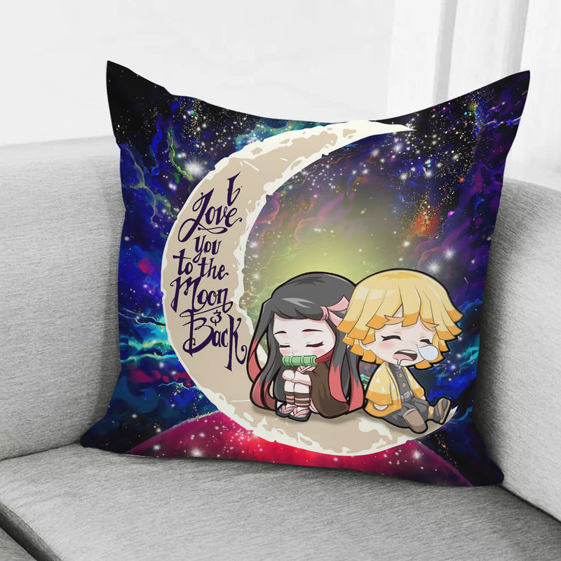 Zenitsu And Nezuko Chibi Demon Slayer Love You To The Moon Galaxy Pillowcase Room Decor Nearkii