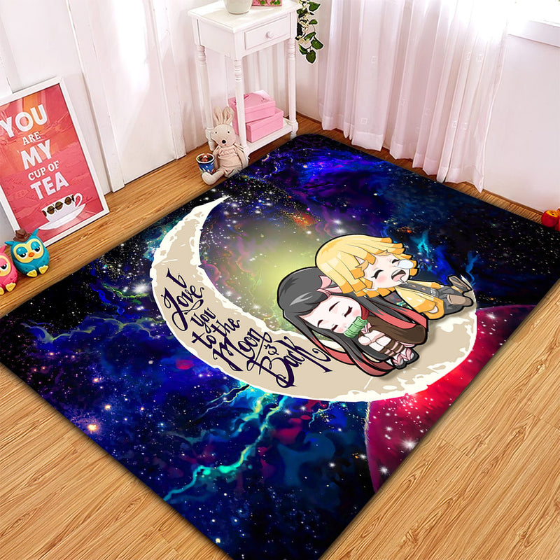 Zenitsu And Nezuko Chibi Demon Slayer Love You To The Moon Galaxy Carpet Rug Home Room Decor Nearkii
