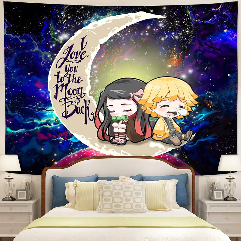 Zenitsu And Nezuko Chibi Demon Slayer Love You To The Moon Galaxy Tapestry Room Decor Nearkii