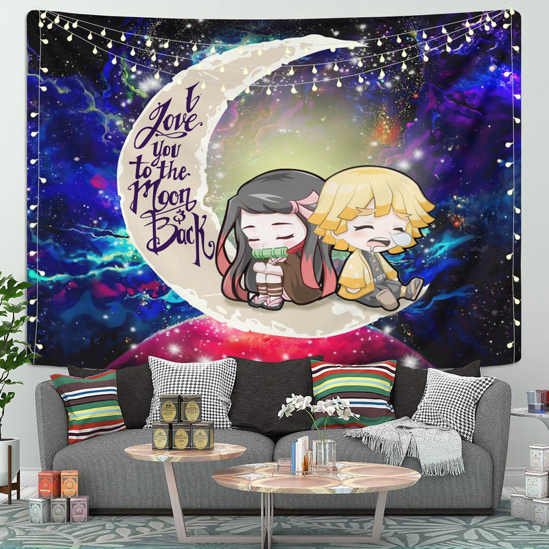 Zenitsu And Nezuko Chibi Demon Slayer Love You To The Moon Galaxy Tapestry Room Decor Nearkii