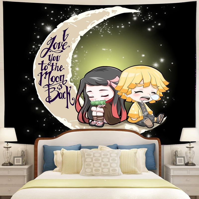 Zenitsu And Nezuko Chibi Demon Slayer Love You To The Moon Tapestry Room Decor Nearkii