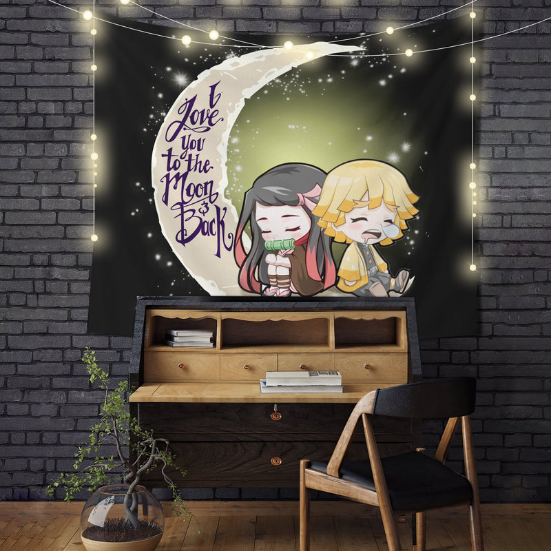 Zenitsu And Nezuko Chibi Demon Slayer Love You To The Moon Tapestry Room Decor Nearkii