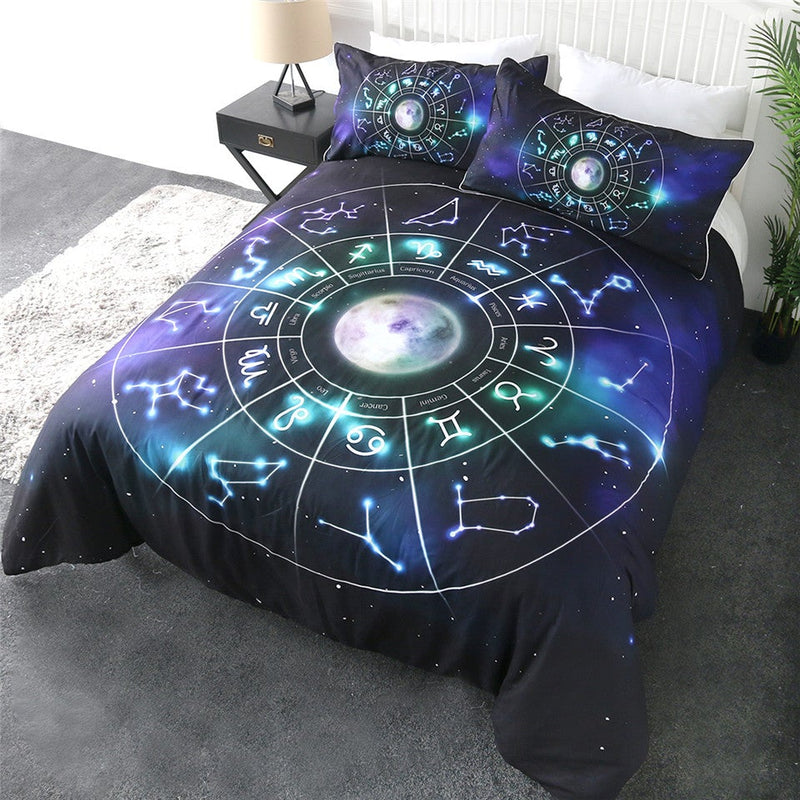 Astrology Moon And Stars Bedding Set Duvet Cover And 2 Pillowcases Nearkii