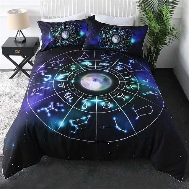 Astrology Moon And Stars Bedding Set Duvet Cover And 2 Pillowcases Nearkii