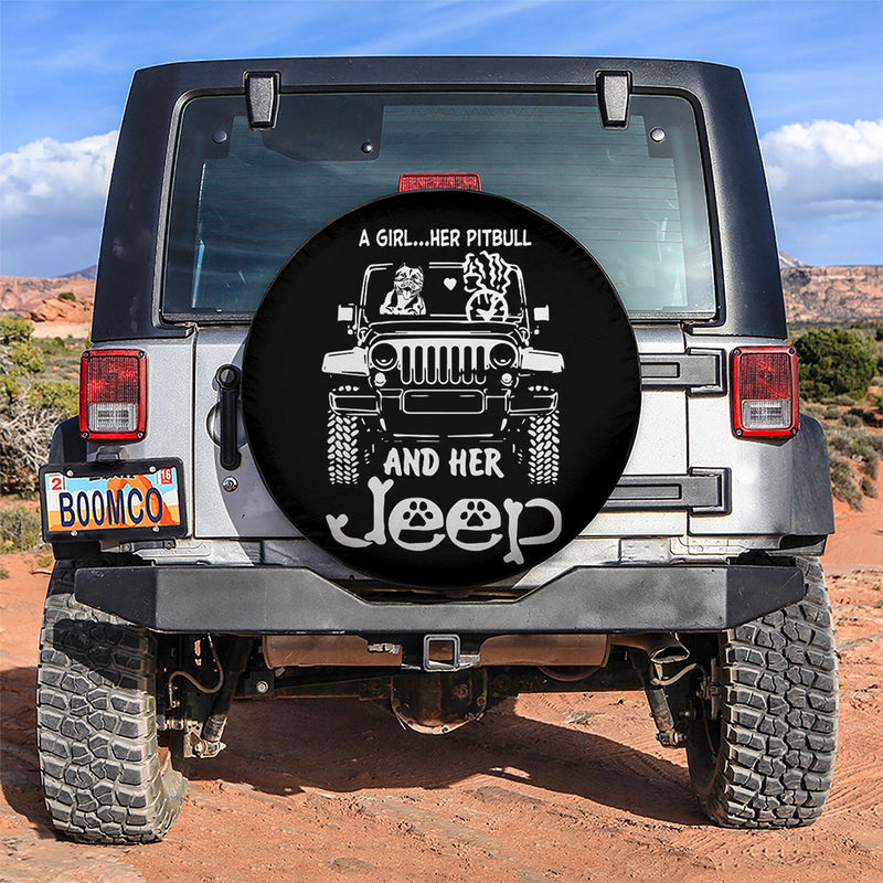 A Girl And Her Pitbull Jeep Car Spare Tire Covers Gift For Campers Nearkii
