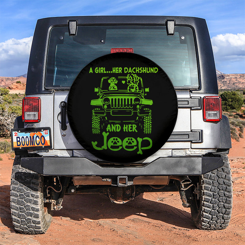 A Girl Her Dachshund And Her Jeep Green Car Spare Tire Covers Gift For Campers Nearkii