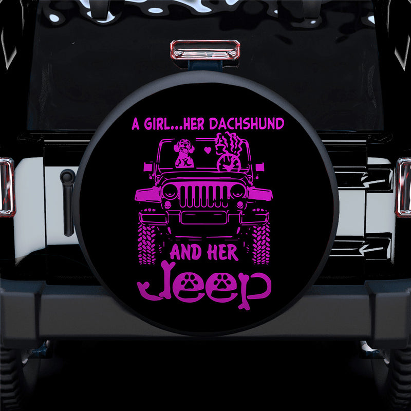 A Girl Her Dachshund And Her Jeep Pink Car Spare Tire Covers Gift For Campers Nearkii