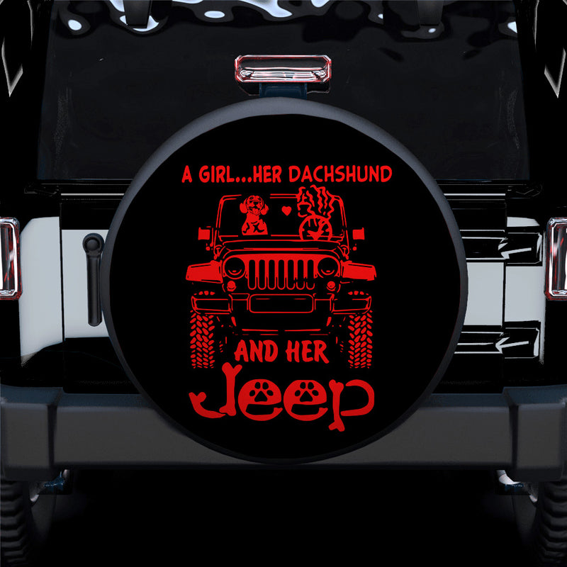 A Girl Her Dachshund And Her Red Car Spare Tire Covers Gift For Campers Nearkii