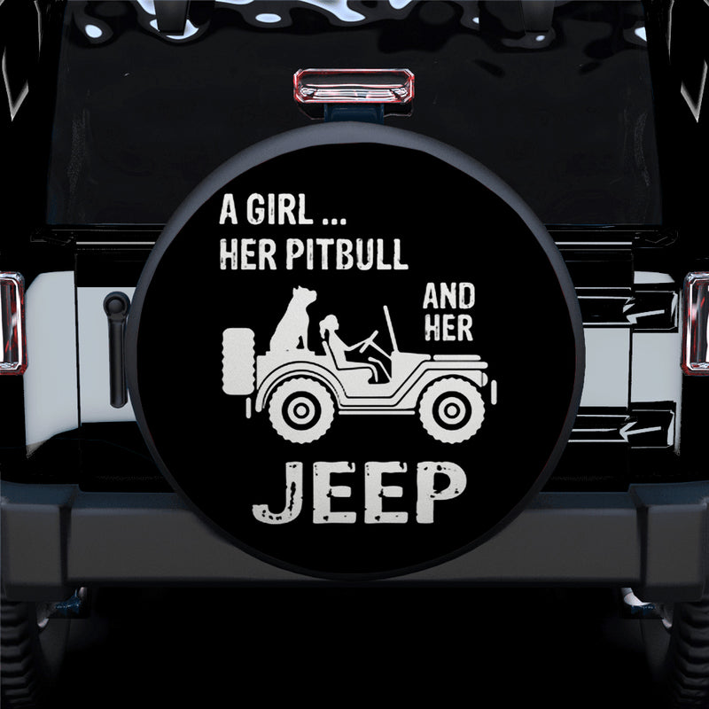 A Girl Her Pitbull And Her Jeep Car Spare Tire Covers Gift For Campers Nearkii
