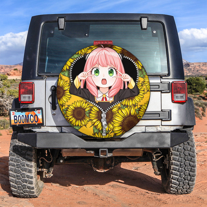 Anya Spy X Family Sunflower Zipper Car Spare Tire Covers Gift For Campers Nearkii